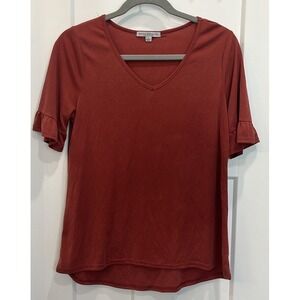 Green Envelope Women's Top Ruffled Short Sleeve Poly Spndex Crepe Size Small